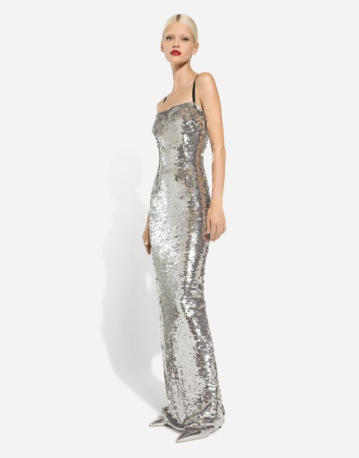 Dolce & Gabbana Long sequined dress Silver F6DINTFLSF0
