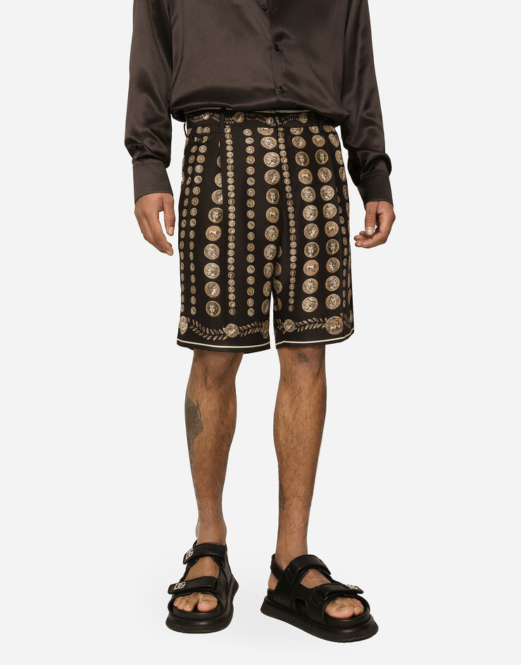 Dolce&Gabbana Coin print silk Bermuda shorts Brown GW0MATHI1LR