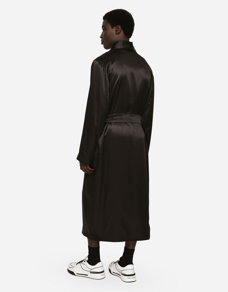 Dolce&Gabbana Silk satin robe with metal DG logo Black I0210MFU1AU