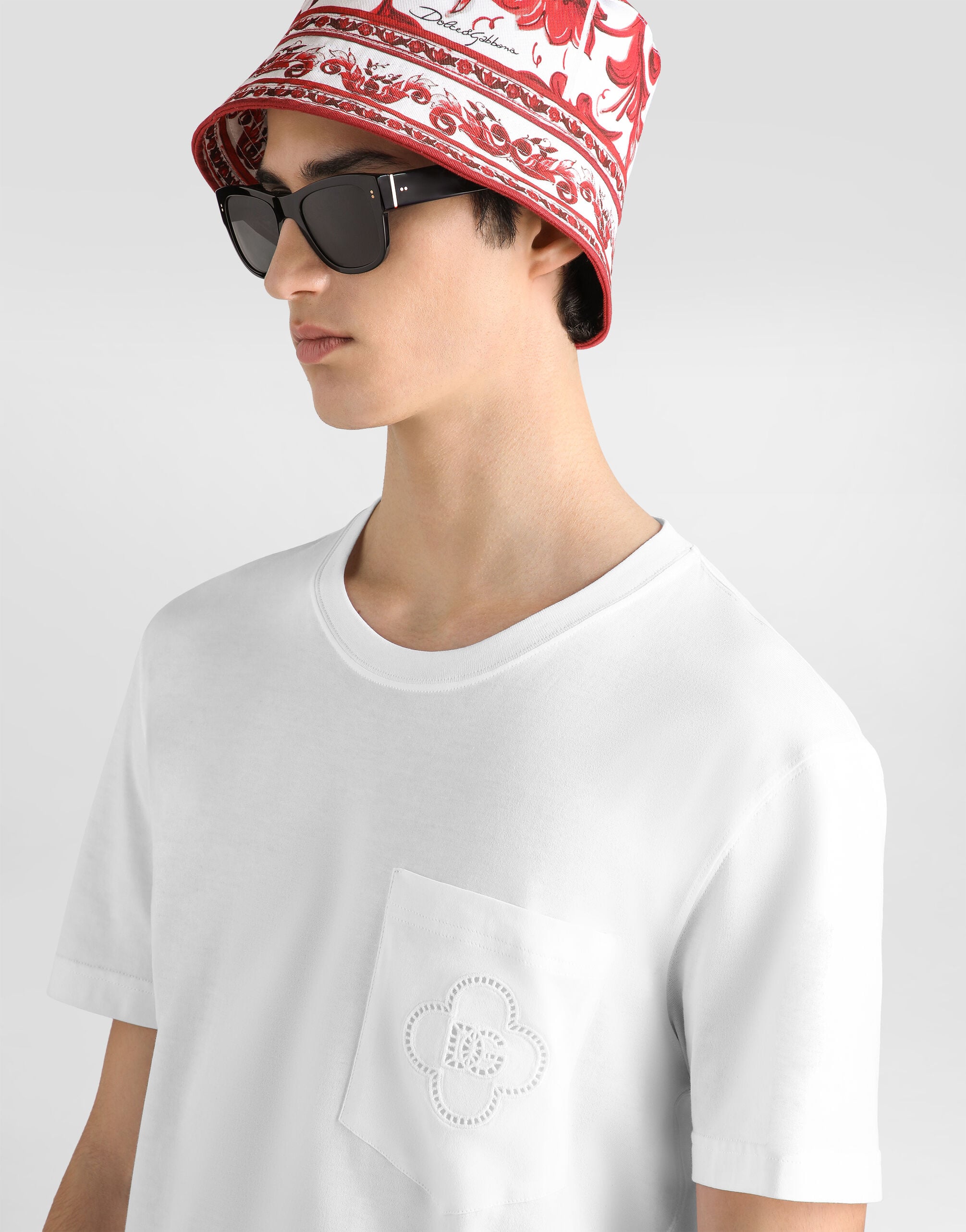 Cotton t-shirt with logo embroidery in White for Men