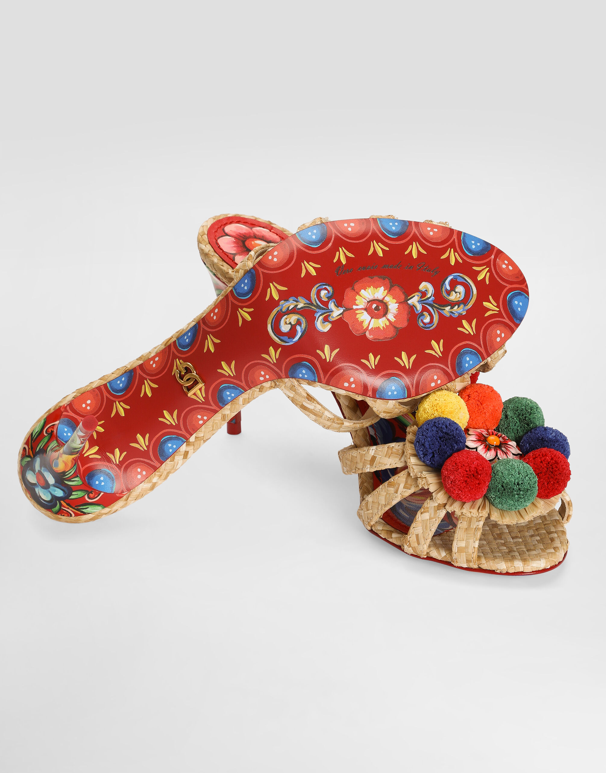 Raffia mules with embroidery in Multicolor for Women