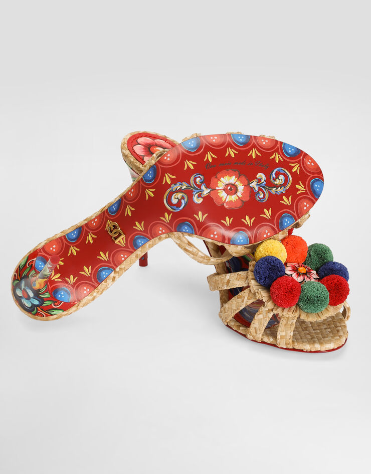 Dolce & Gabbana Raffia mules with embroidery Multicolor CR1916A0453