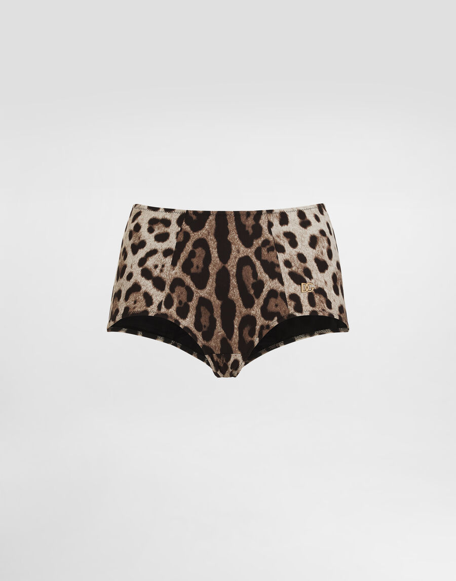 Leopard-print high-waisted bikini bottoms