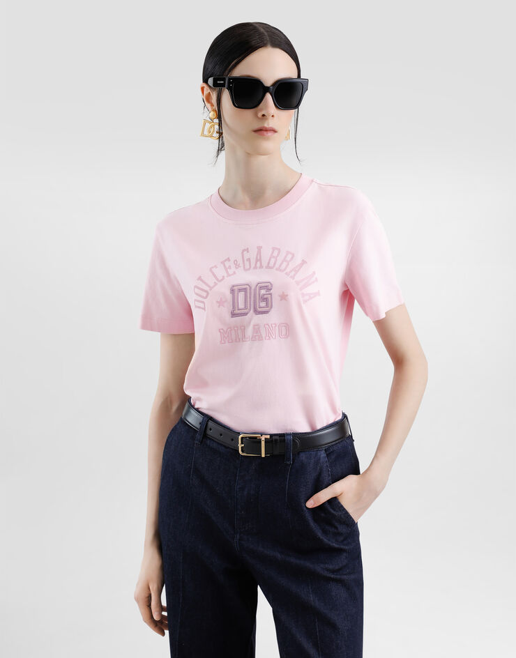 Dolce & Gabbana Oversize-T-Shirt aus Jersey mit DG-Logostickerei in Reliefoptik Rosa F8V42ZGDCX2