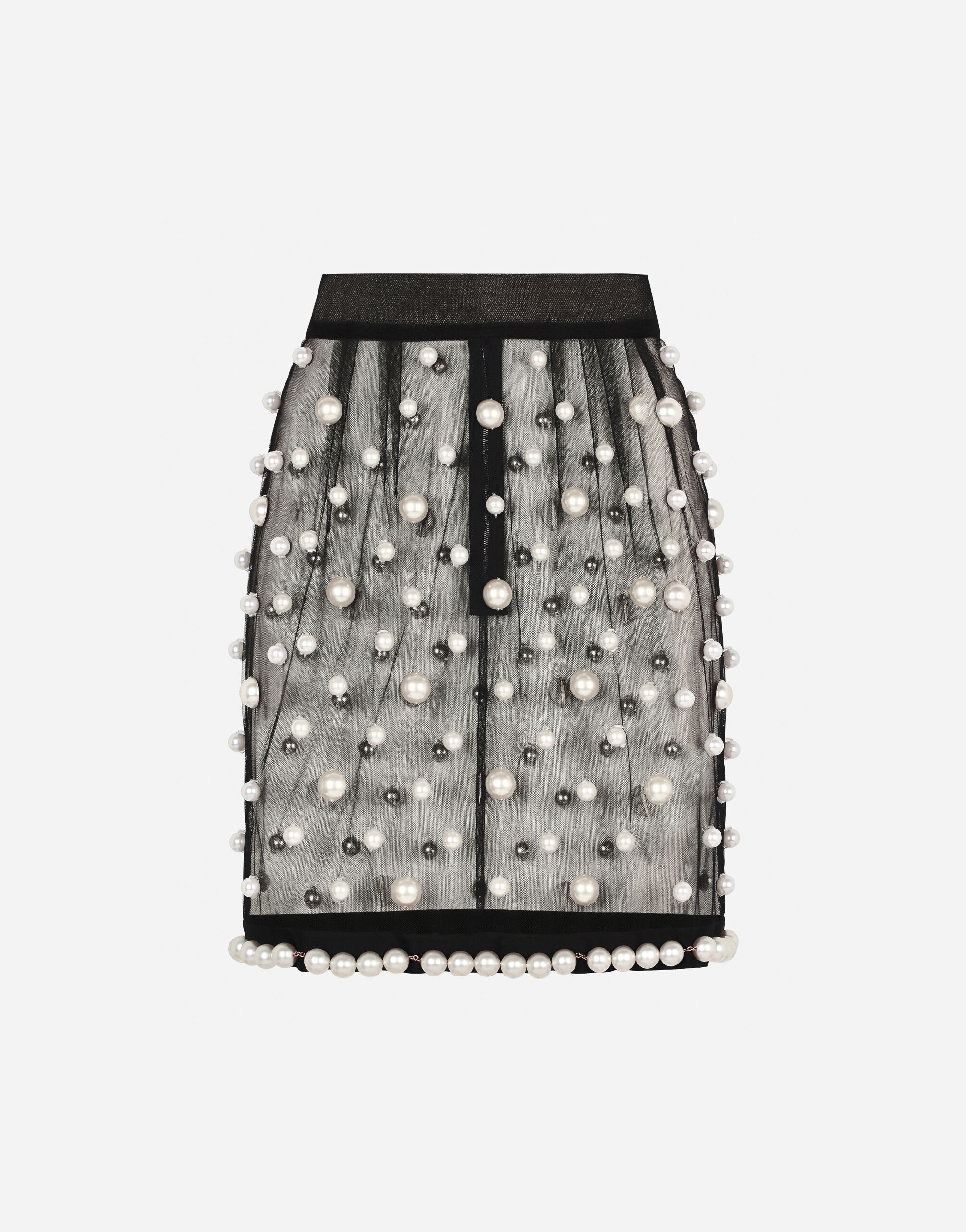 Dolce & Gabbana Short tulle skirt with pearl embellishment Black F4CIKTFUGPF