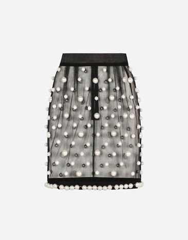 Dolce & Gabbana Short tulle skirt with pearl embellishment Black F4CIKTFUGPF