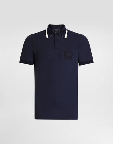 Dolce & Gabbana Technical piqué polo shirt with embroidery Blue G8SW8ZHU7WZ