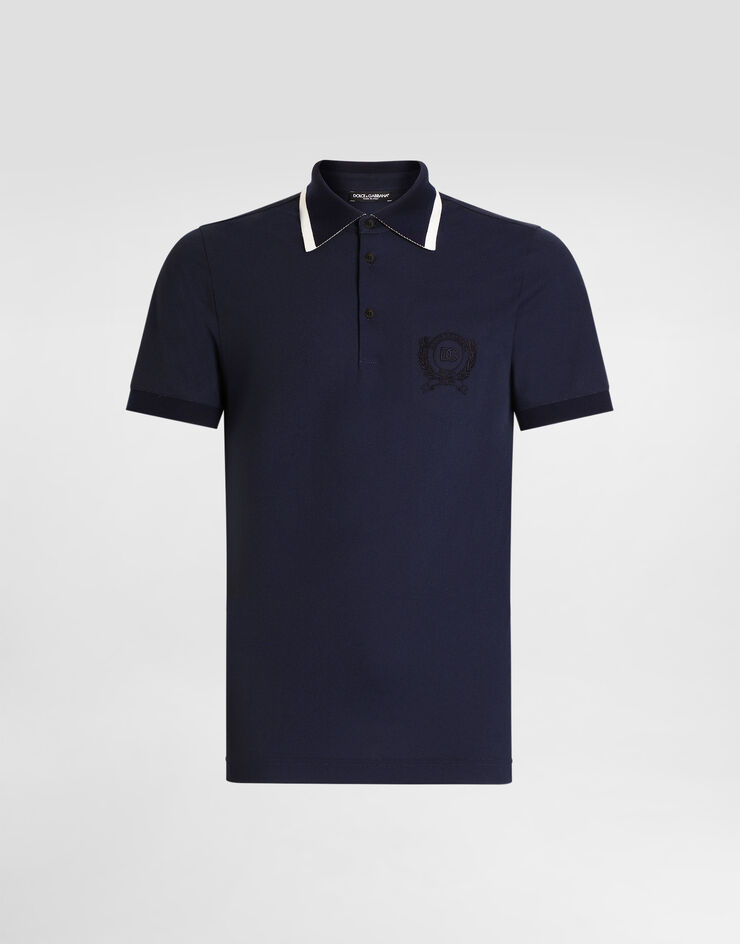 Dolce & Gabbana Technical piqué polo shirt with embroidery Blue G8SW8ZHU7WZ