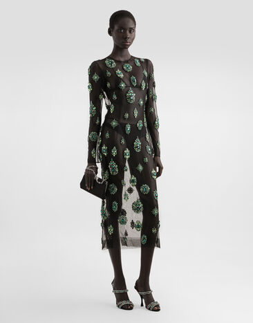 Dolce & Gabbana Tulle dress with embroidery and sequins Multicolor F60D2ZGDDE8