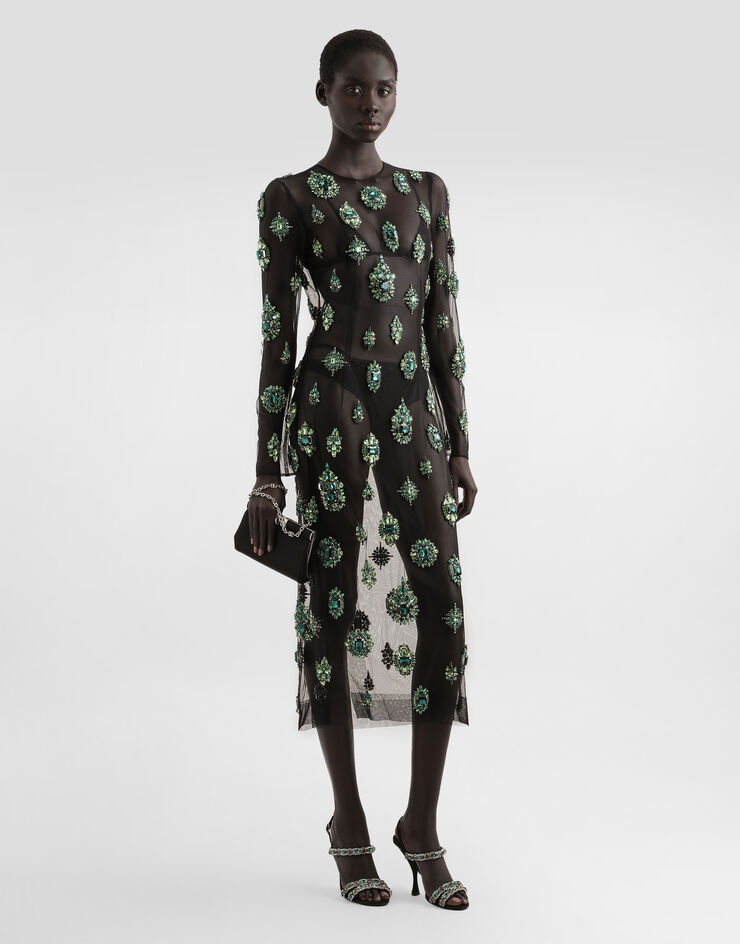 Dolce & Gabbana Robe en tulle avec broderies et paillettes Multicolor F60D2ZGDDE8