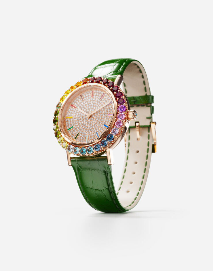 Dolce & Gabbana Reloj Iris en oro rosa con gemas multicolor y diamantes Verde WWLB2GXA0XA