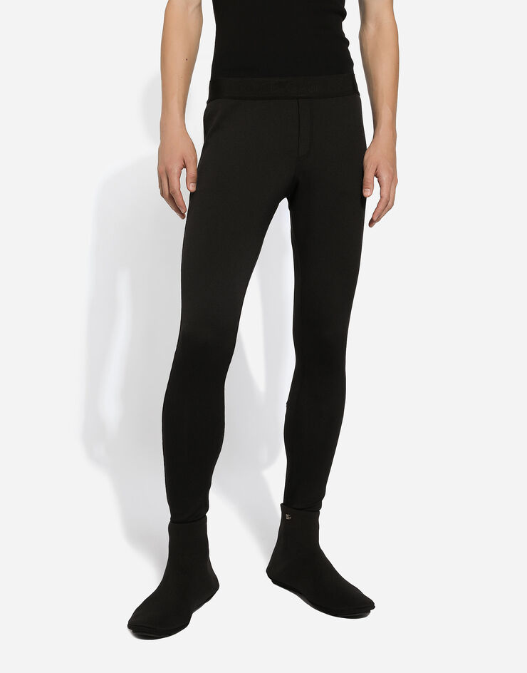 Stretch jersey leggings with logo in Black for Men | Dolce&Gabbana®