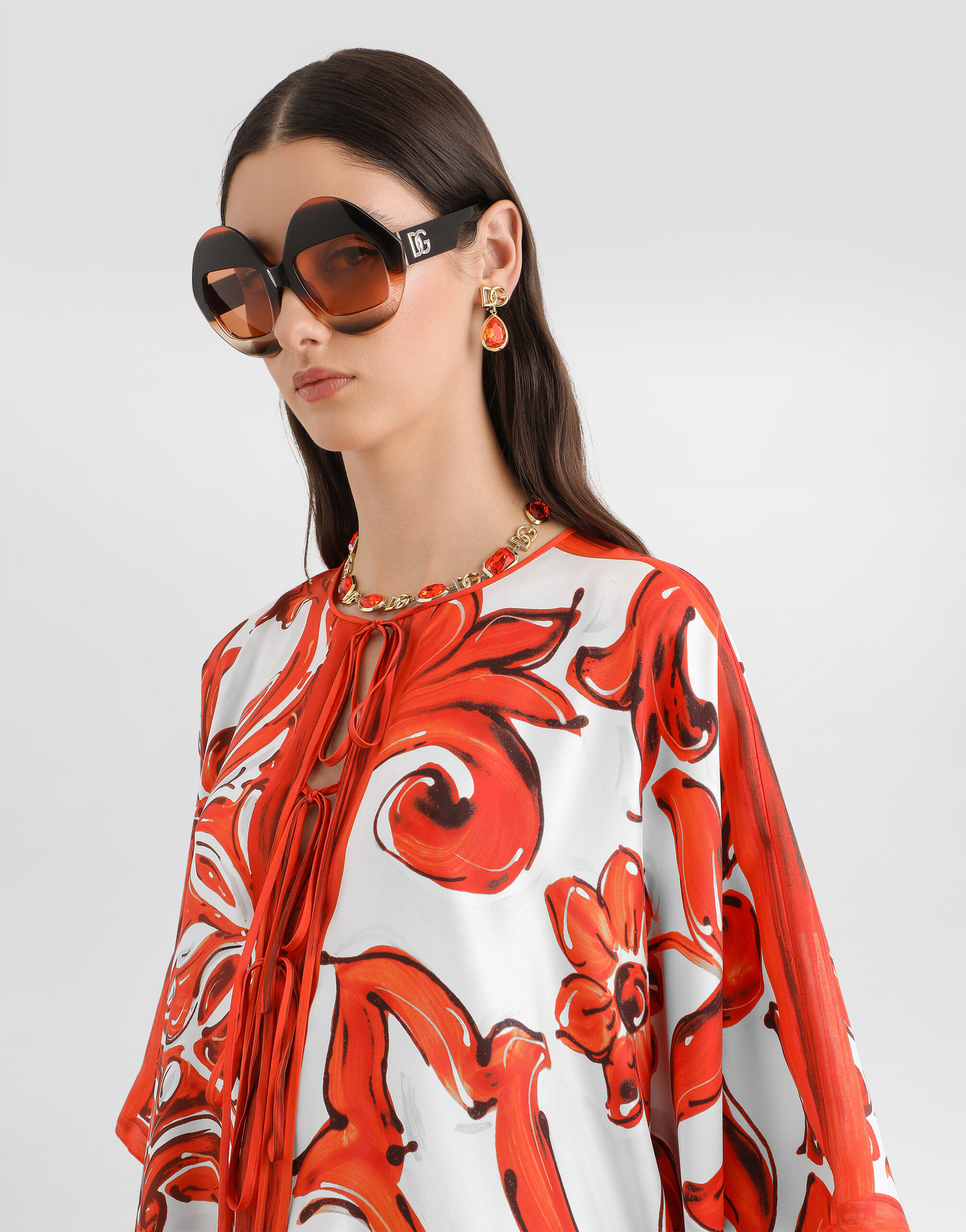 Majolica-print twill kaftan dress in Multicolor for Women