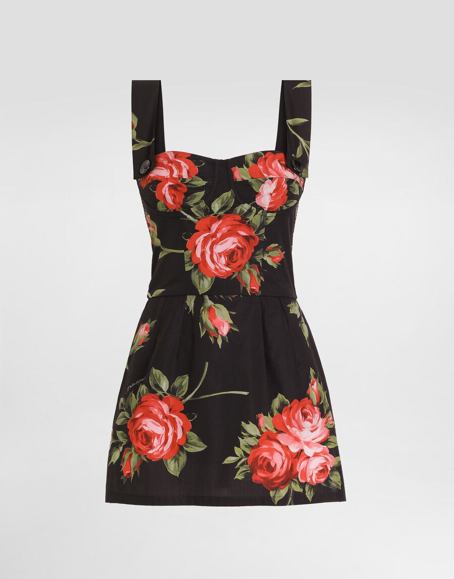Rose bouquet-print cotton top