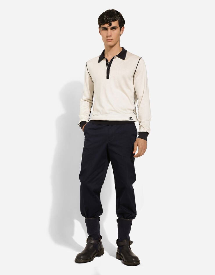 Dolce & Gabbana Langarm-Poloshirt aus Seide Weiss GXZ07ZJBSG2