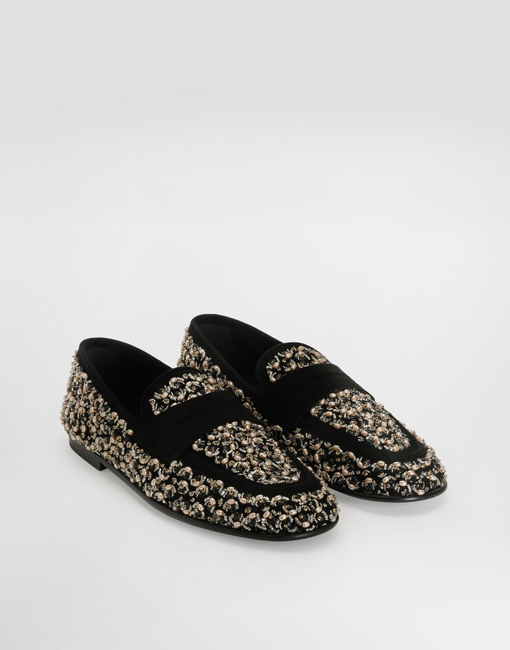 Dolce & Gabbana Suede slipper with embroidery Dolce & Gabbana Suede slipper with embroidery Black A50755A0184