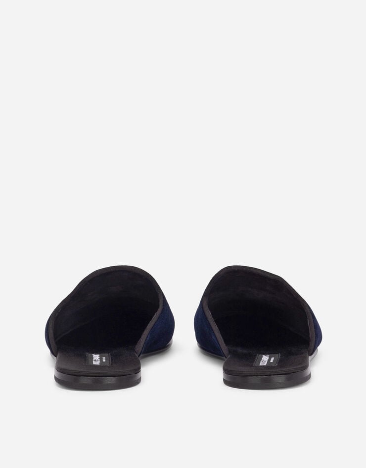 Dolce & Gabbana Slippers en velours à broderie blason Bleu A80310AO249
