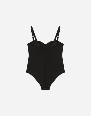 Dolce & Gabbana Stretch satin bodysuit with fusible rhinestones Multicolor L5JO1IG7JK2