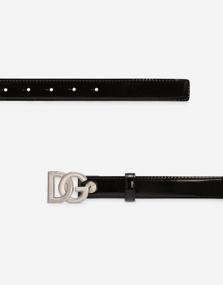 Dolce & Gabbana Ceinture en cuir de veau brillant avec logo DG Noir BE1447AI413