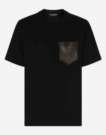 Dolce & Gabbana Camiseta de algodón con minibolsillo en piel y logotipo Imprima G8RV9TII7CZ