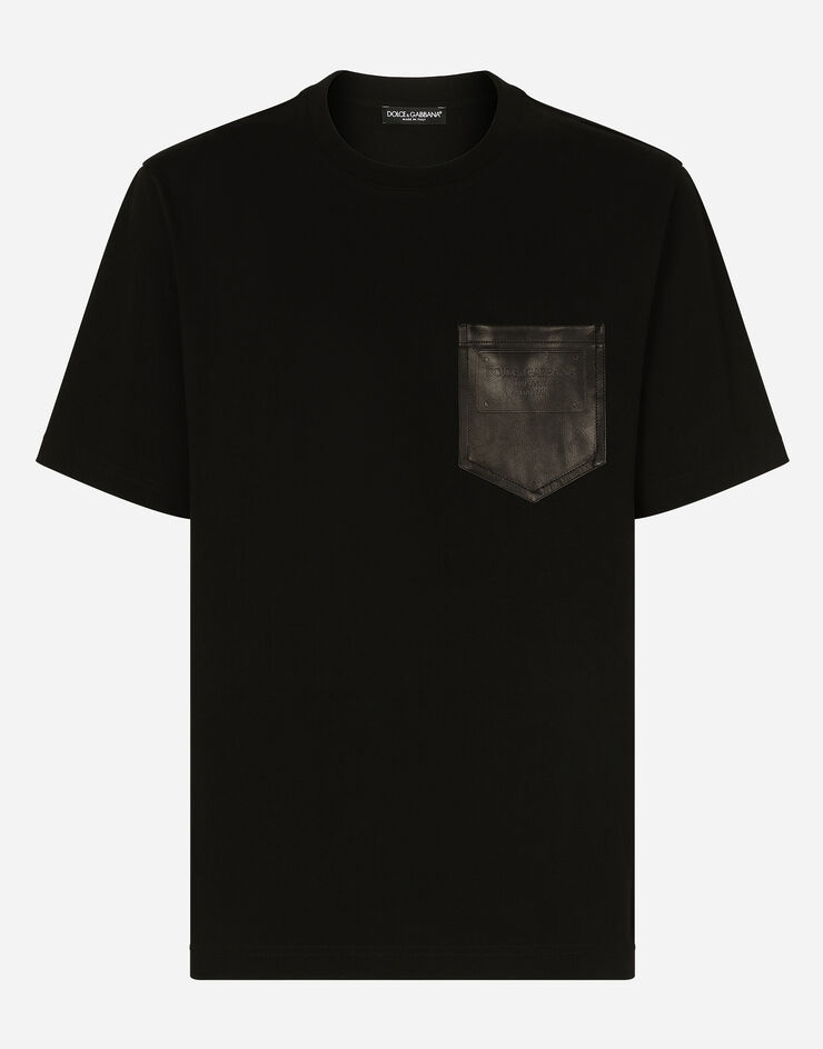 Dolce & Gabbana Camiseta de algodón con minibolsillo en piel y logotipo Negro G8PN9ZG7M3I