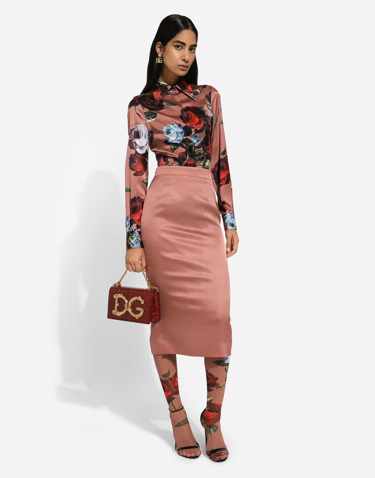 Dolce & Gabbana Рубашка из атласа с винтажным принтом роз принт F5R63TFSA6E