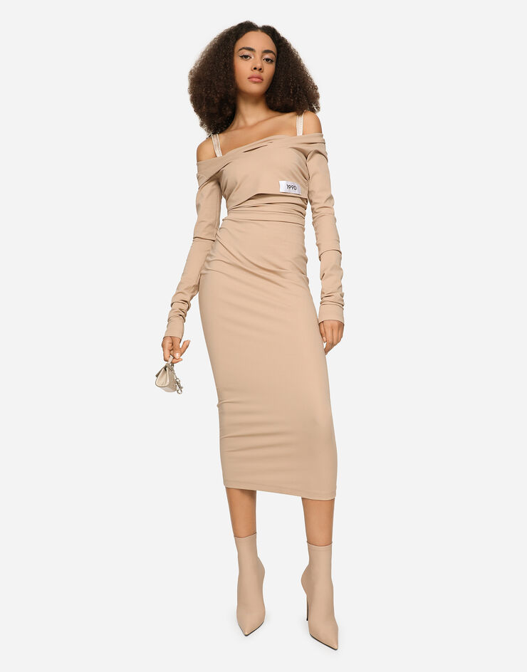 Dolce & Gabbana KIM DOLCE&GABBANA Jersey Milano rib calf-length dress Beige F6BIATFUGPO
