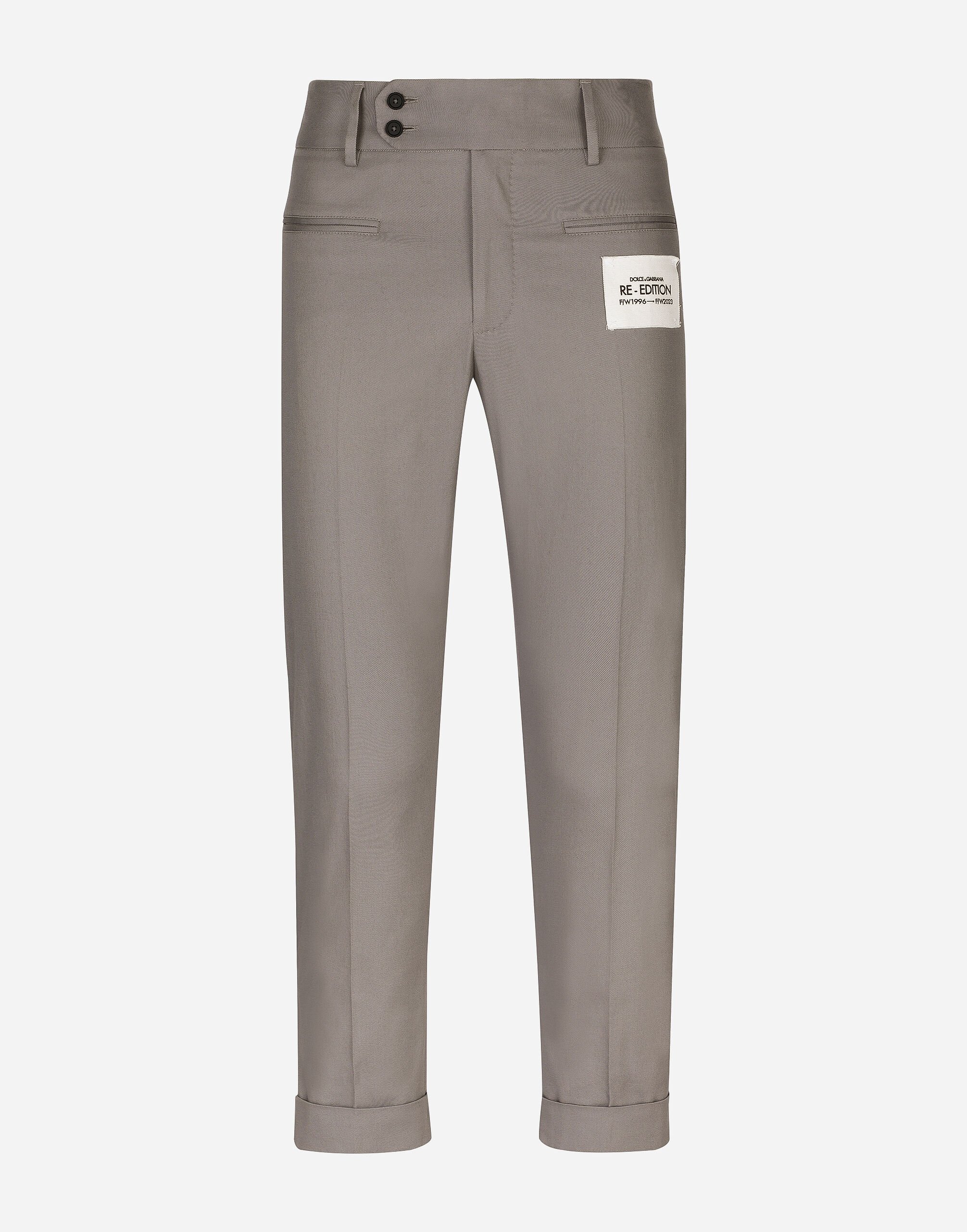 Dolce&Gabbana Stretch drill pants with Re-Edition label Brown G9AKKLHULS1