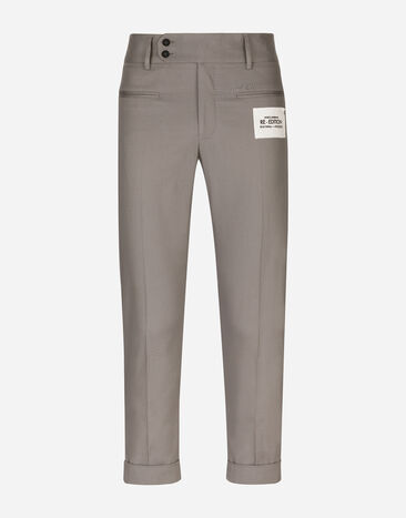 Dolce&Gabbana Stretch drill pants with Re-Edition label Grey G9AKHTFUFMU