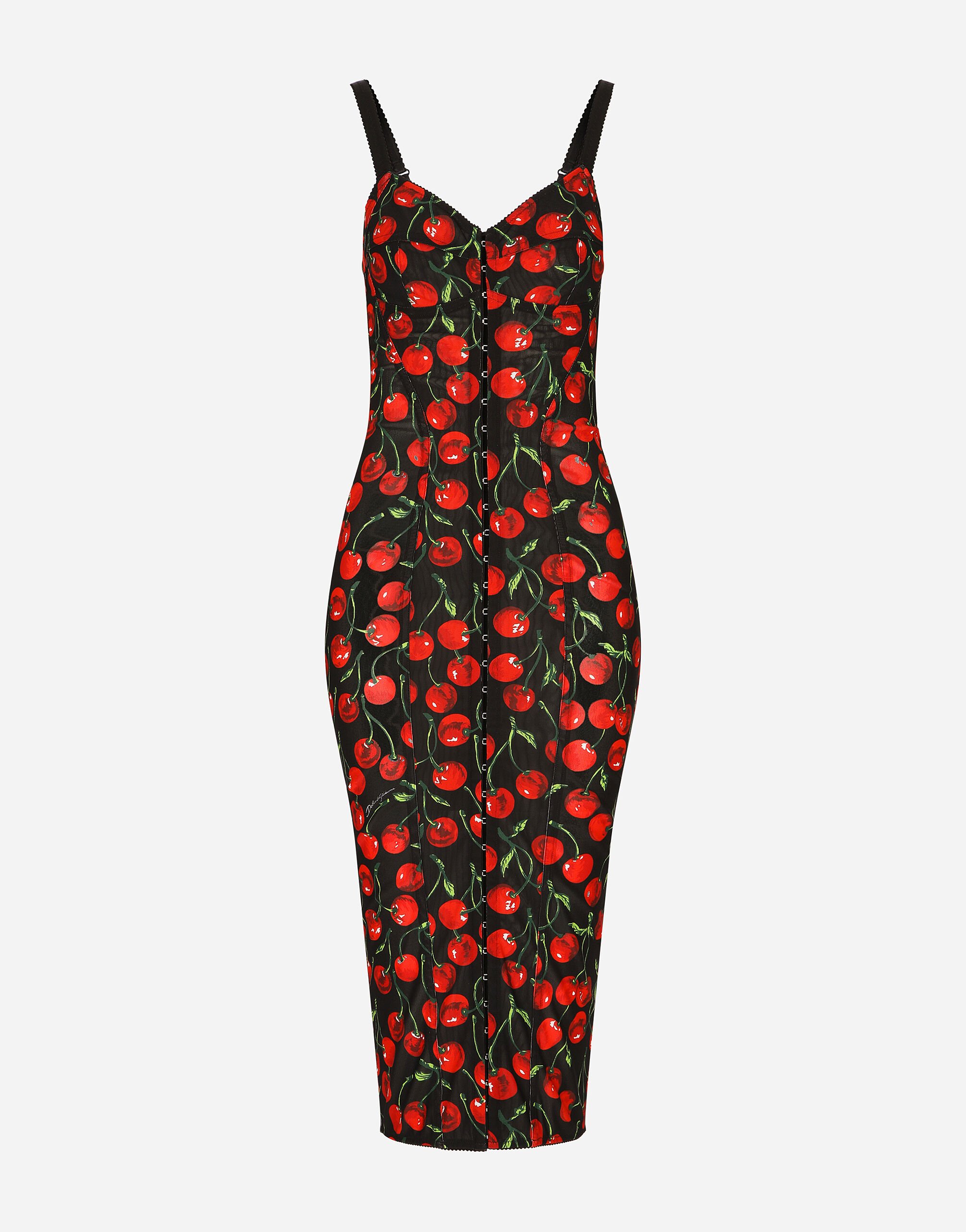 Dolce & Gabbana Cherry-print stretch calf-length corset dress Black VG6186VN187