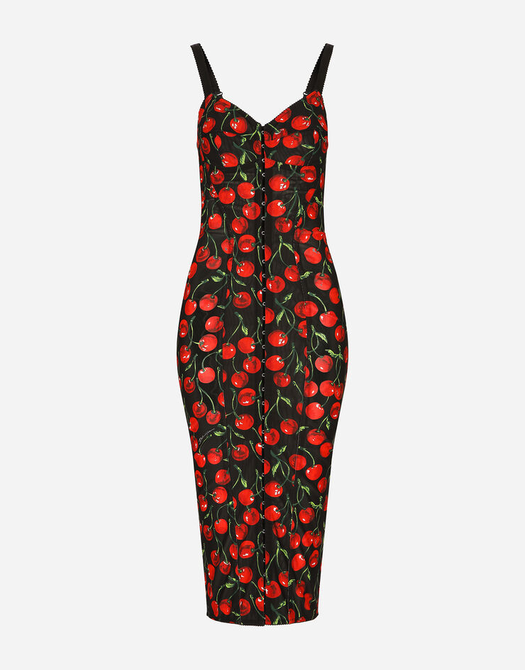 Dolce&Gabbana Cherry-print stretch calf-length corset dress Multicolor F6R3OTFSUA3