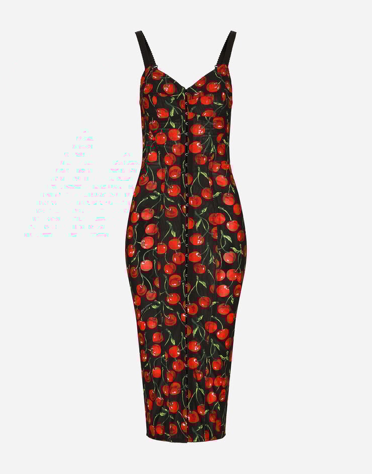 Dolce&Gabbana Cherry-print stretch calf-length corset dress Multicolor F6R3OTFSUA3