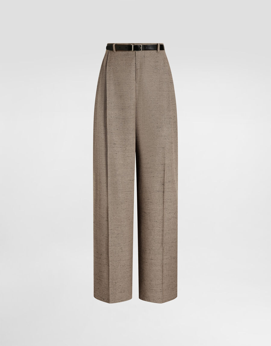 Tweed-effect linen and viscose trousers