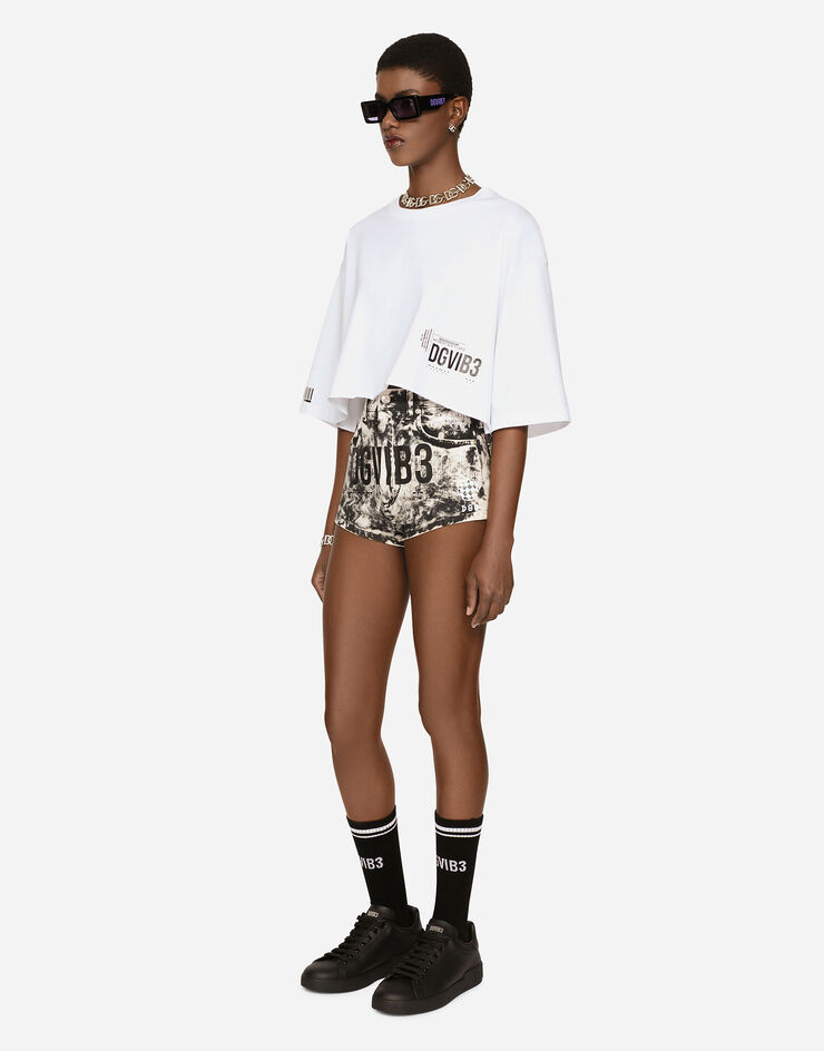 Dolce & Gabbana T-shirt cropped manica corta girocollo in jersey di cotone DGVIB3 Bianco F8U84TG7L2P