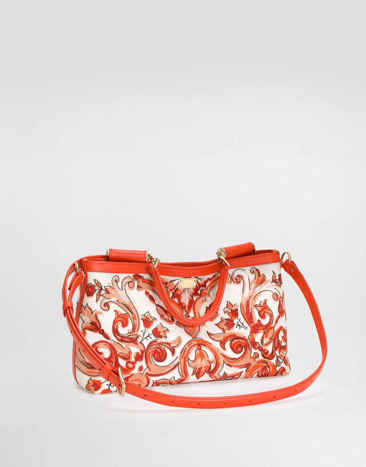 Dolce & Gabbana Medium Vittoria handbag with majolica embroidery Orange BB7896A0623
