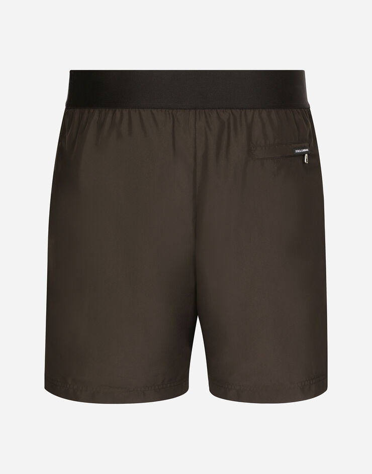 Dolce & Gabbana Mid-length swim trunks with Dolce&Gabbana logo Brown M4F28TFUSFW