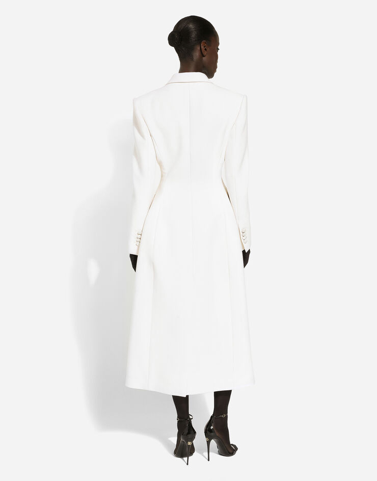 Dolce&Gabbana Long manteau croisé en cady de laine Blanc F0W0ITHUMTB