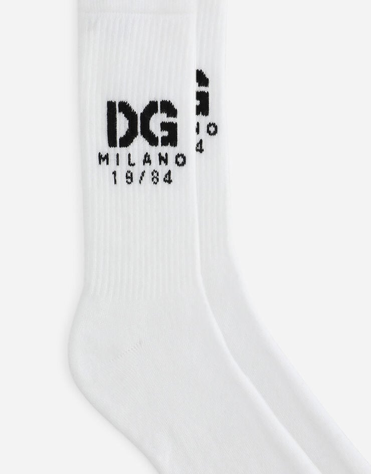 Dolce & Gabbana Stretch cotton socks with jacquard DG logo White GXG55TJACKT