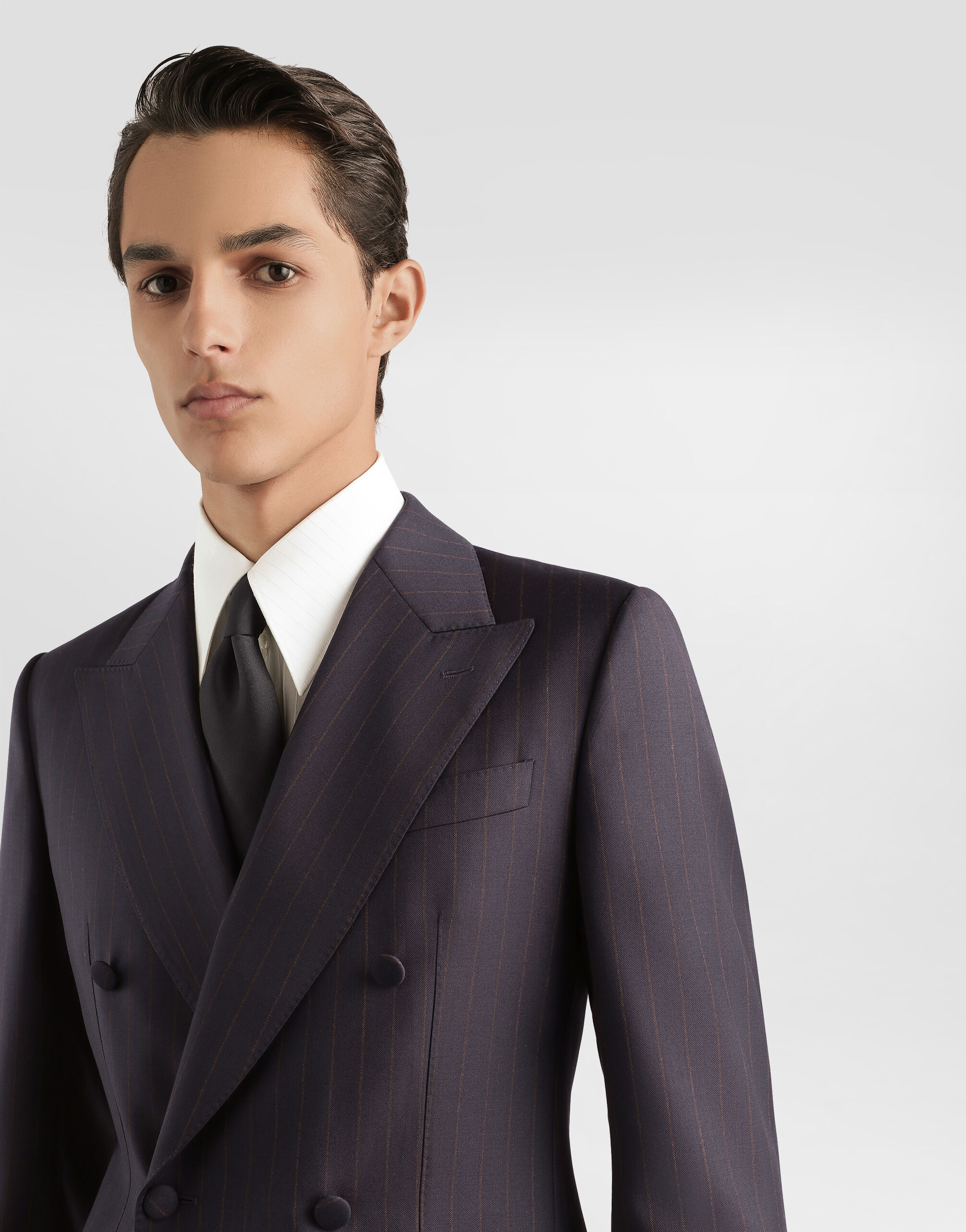 Double-breasted sicilia light jacket in pinstriped wool in
