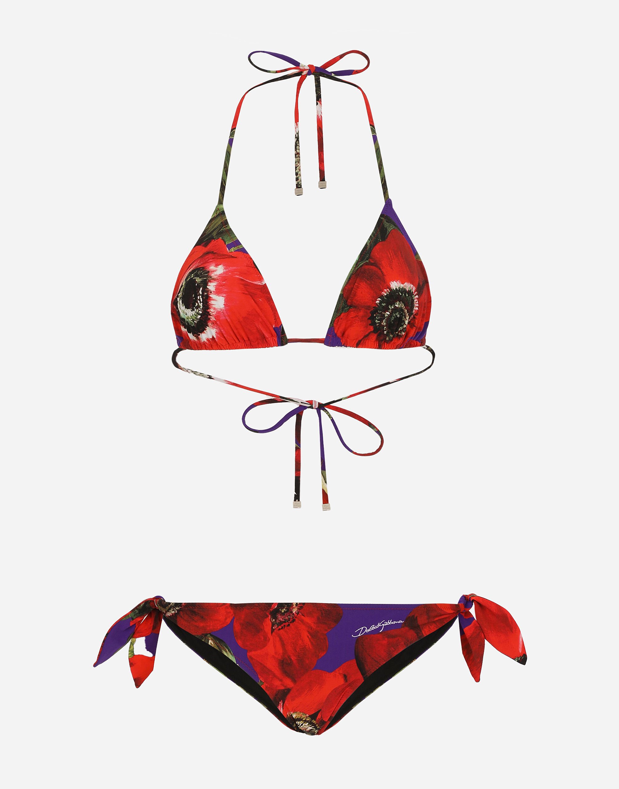 Dolce & Gabbana Triangle bikini with anemone print Print O8C18JFSG8C
