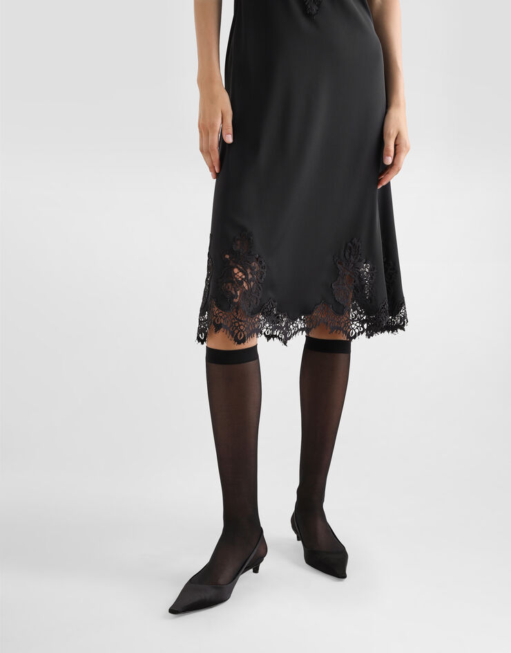 Dolce & Gabbana Lace and charmeuse calf-length slip dress Black F6JTATFUABF
