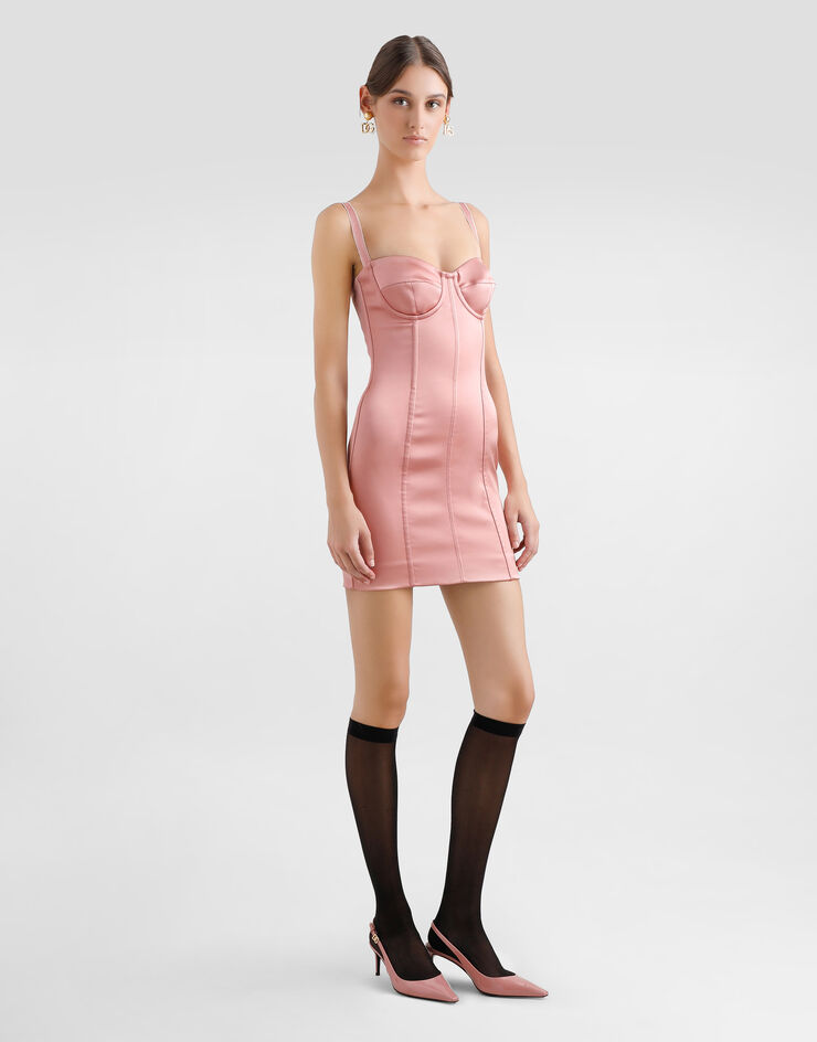 Dolce & Gabbana Kurzes Bustierkleid aus Satin Pink F6CLMTFURHM