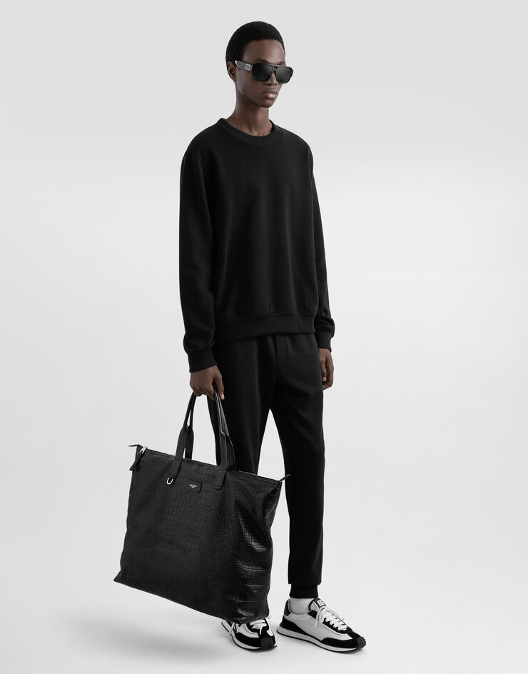 Dolce & Gabbana Bolso shopper grande de piel de becerro con estampado de cocodrilo Negro BM2374AS422