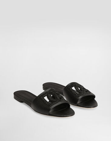 Dolce & Gabbana Suede and dauphine calfskin flat slippers Black CQ0666A0217