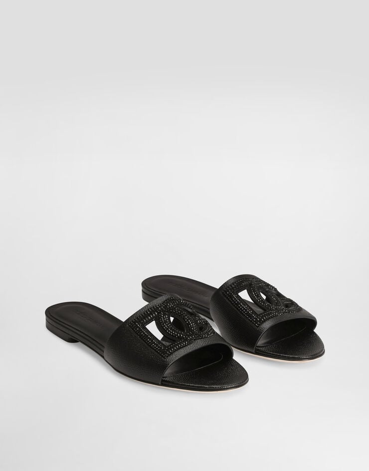 Dolce & Gabbana Suede and dauphine calfskin flat slippers Dolce & Gabbana Suede and dauphine calfskin flat slippers Black CQ0666A0217