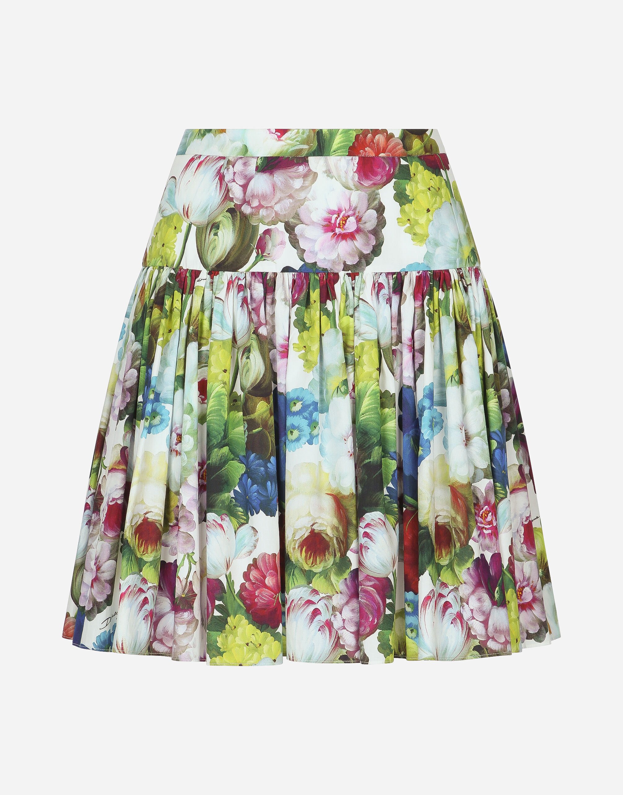 Dolce & Gabbana Short cotton skirt with nocturnal flower print Green BB7158AW437