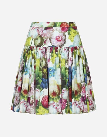 Dolce & Gabbana Short cotton skirt with nocturnal flower print Print F6AHOTHS5Q0
