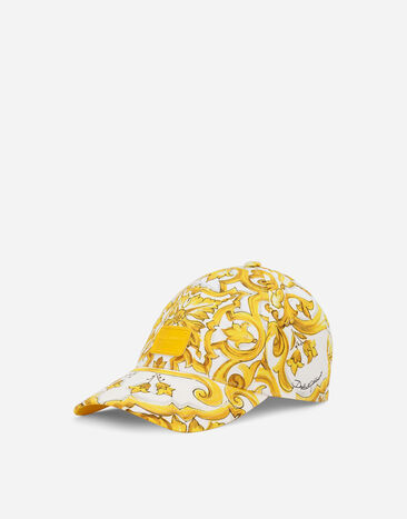 Dolce & Gabbana Gorra de béisbol de dril con estampado Maiolica Imprima FN092RGDAOY