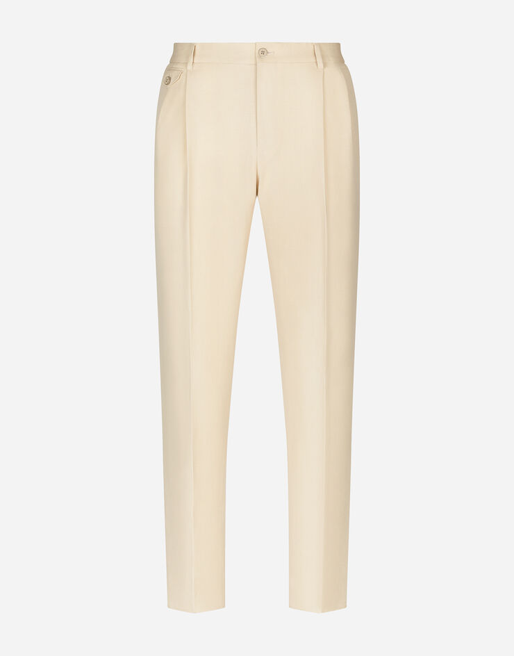 Dolce & Gabbana Pantalon en lin, coton et soie Blanc GY6UETFUMJN