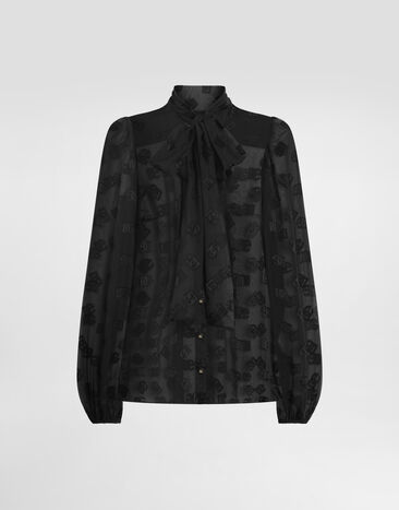 Dolce & Gabbana Silk shirt with dévoré DG logo Black F5Q44TFJTBR